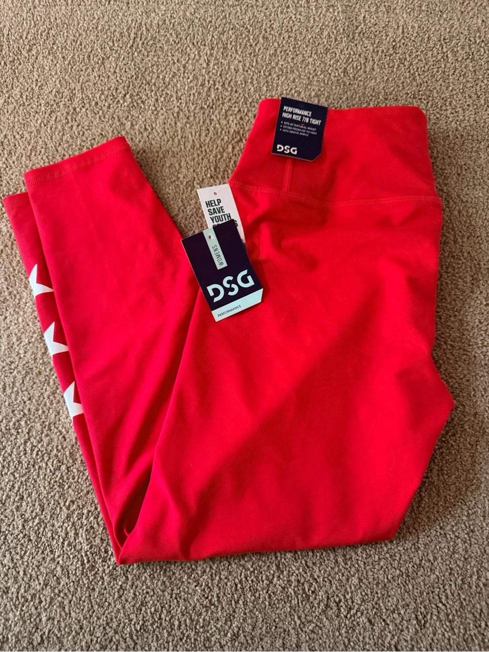 DSG Bright Red Womens Performance Leggings with White Star Detail